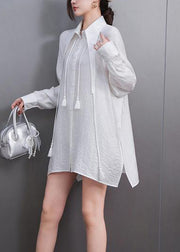 Brief White Peter Pan Collar Tassel Shirts Fall