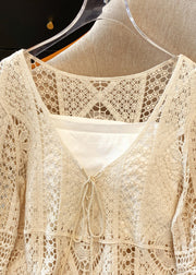 Brief White V Neck Hollow Out Lace Shirt Spring