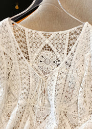 Brief White V Neck Hollow Out Lace Shirt Spring