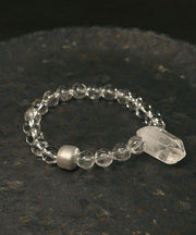 Brief White Weave Crystal Asymmetrical Gem Stone Charm Bracelet