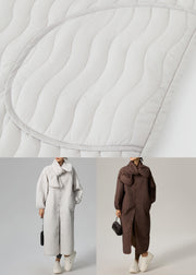 Brown Button Pockets Oversized Cotton Filled Two Pieces Set O Neck