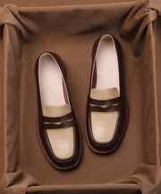 Brown Chunky Cowhide Leather Classy Splicing Loafer Shoes