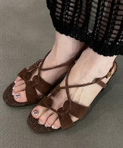 Brown Chunky Suede Cross Strap Splicing Sandals