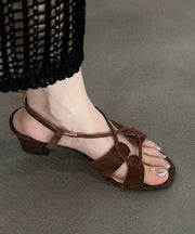 Brown Chunky Suede Cross Strap Splicing Sandals