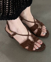 Brown Chunky Suede Cross Strap Splicing Sandals