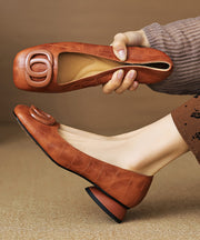 Brown Comfy Cowhide Leather Splicing Penny Loafers