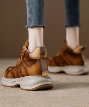 Brown Comfy Women Lace Up Splicing Platform Flats