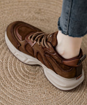Brown Comfy Women Lace Up Splicing Platform Flats