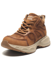 Brown Comfy Women Lace Up Splicing Platform Flats