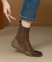 Brown Cowhide Leather Splicing Comfy Boots