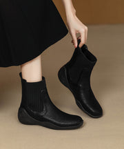 Brown Cowhide Leather Splicing Comfy Boots