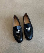 Brown Cowhide Leather Splicing Loafers For Women