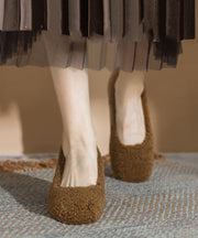 Brown Faux Fur Splicing Chunky High Heels Fuzzy Wool Lined