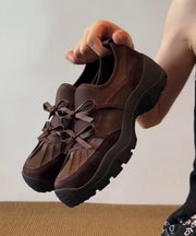 Brown Faux Leather Loafers For Women Splicing Bow