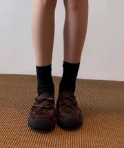 Brown Faux Leather Loafers For Women Splicing Bow