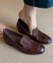Brown Faux Leather Rivet Chic Splicing Loafers For Women