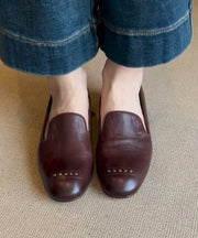 Brown Faux Leather Rivet Chic Splicing Loafers For Women