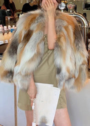 Brown Grey Leather And Fur Coats Coat V Neck