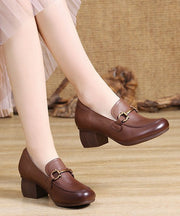 Brown High Heels Buckle Strap Chunky High Heels