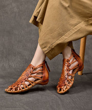 Brown Hollow Out Cowhide Leather 2025 Splicing Sandals