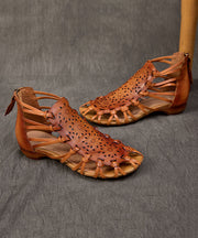 Brown Hollow Out Cowhide Leather 2025 Splicing Sandals