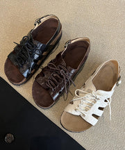 Brown Hollow Out Lace Up Splicing Platform Sandals Peep Toe