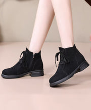 Brown Lace Up Chunky Suede Casual Splicing Boots