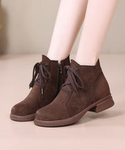 Brown Lace Up Chunky Suede Casual Splicing Boots