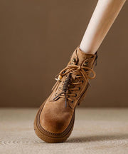 Brown Lace Up Zippered Splicing Platform Boots