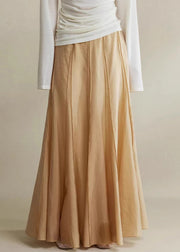Brown Patchwork Silk Cotton Maxi Skirts High Waist