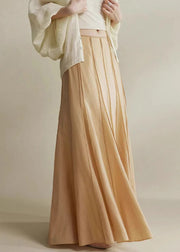Brown Patchwork Silk Cotton Maxi Skirts High Waist