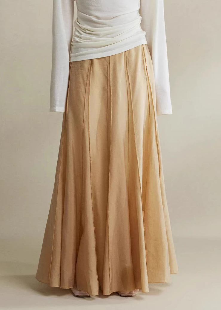 Brown Patchwork Silk Cotton Maxi Skirts High Waist
