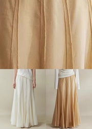 Brown Patchwork Silk Cotton Maxi Skirts High Waist