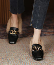 Brown Penny Loafers Cowhide Leather Elegant Splicing Fuzzy Wool Lined