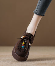 Brown Platform Suede Unique Lace Up Splicing Tassel