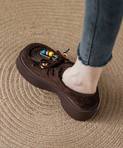 Brown Platform Suede Unique Lace Up Splicing Tassel