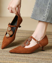 Brown Pointed Toe Suede Women Splicing High Heels