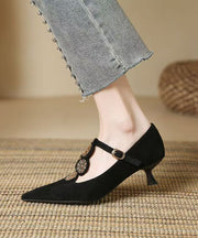 Brown Pointed Toe Suede Women Splicing High Heels