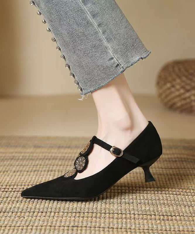 Brown Pointed Toe Suede Women Splicing High Heels
