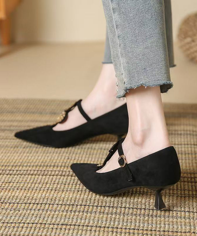 Brown Pointed Toe Suede Women Splicing High Heels