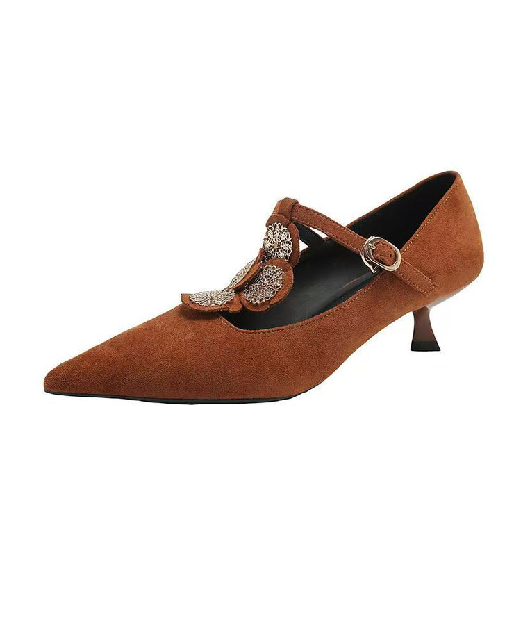 Brown Pointed Toe Suede Women Splicing High Heels