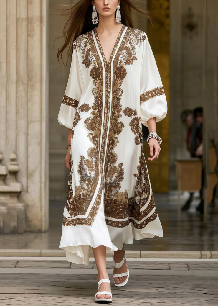 Brown Print Silk Maxi Dresses Oversized Summer