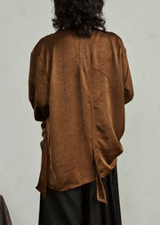Brown Shirt Ribbon Peter Pan Collar Fall