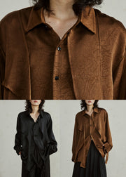 Brown Shirt Ribbon Peter Pan Collar Fall