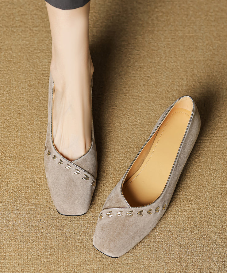 Brown Splicing Elegant Suede Chunky Shoes Square Toe