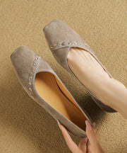 Brown Splicing Elegant Suede Chunky Shoes Square Toe