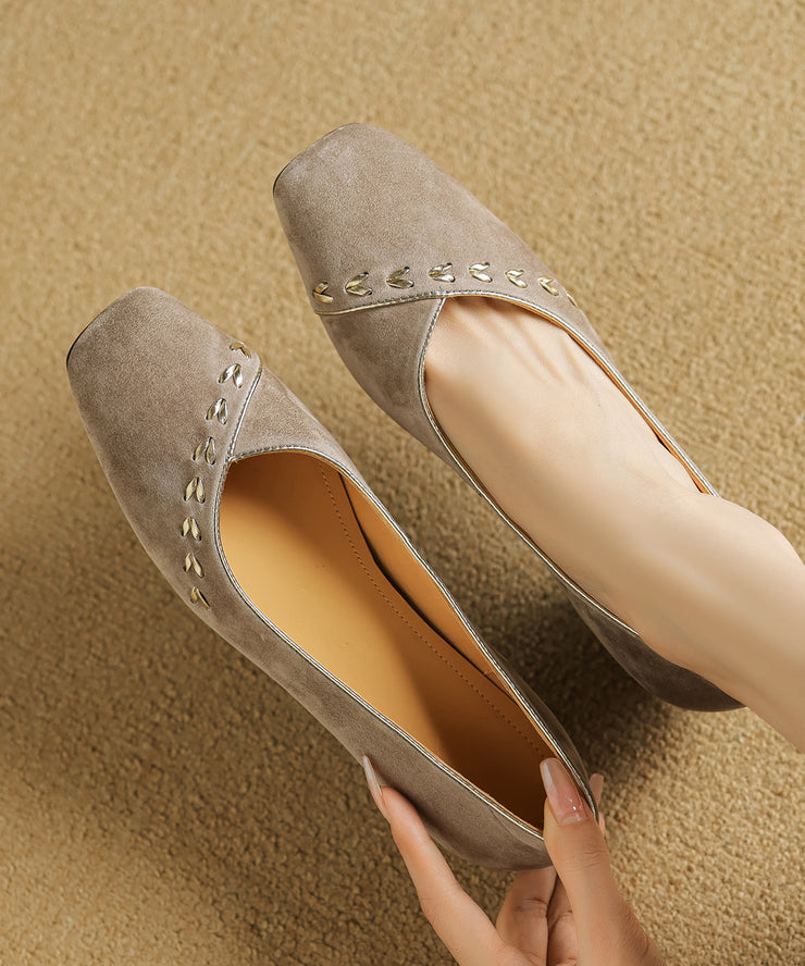 Brown Splicing Elegant Suede Chunky Shoes Square Toe