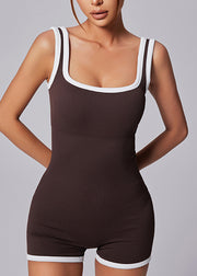Brown Square Collar Butt Scrunch One Piece Workout Suit
