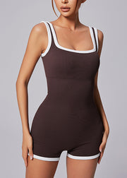 Brown Square Collar Butt Scrunch One Piece Workout Suit