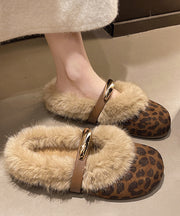 Brown Suede Slippers Shoes Splicing Fuzzy Wool Lined